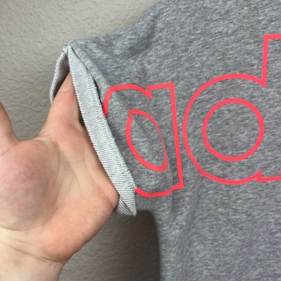 Adidas Girls Terry Short Sleeve Adidas Spellout Crewneck in Grey and Coral Sz XL - Picture 6 of 6